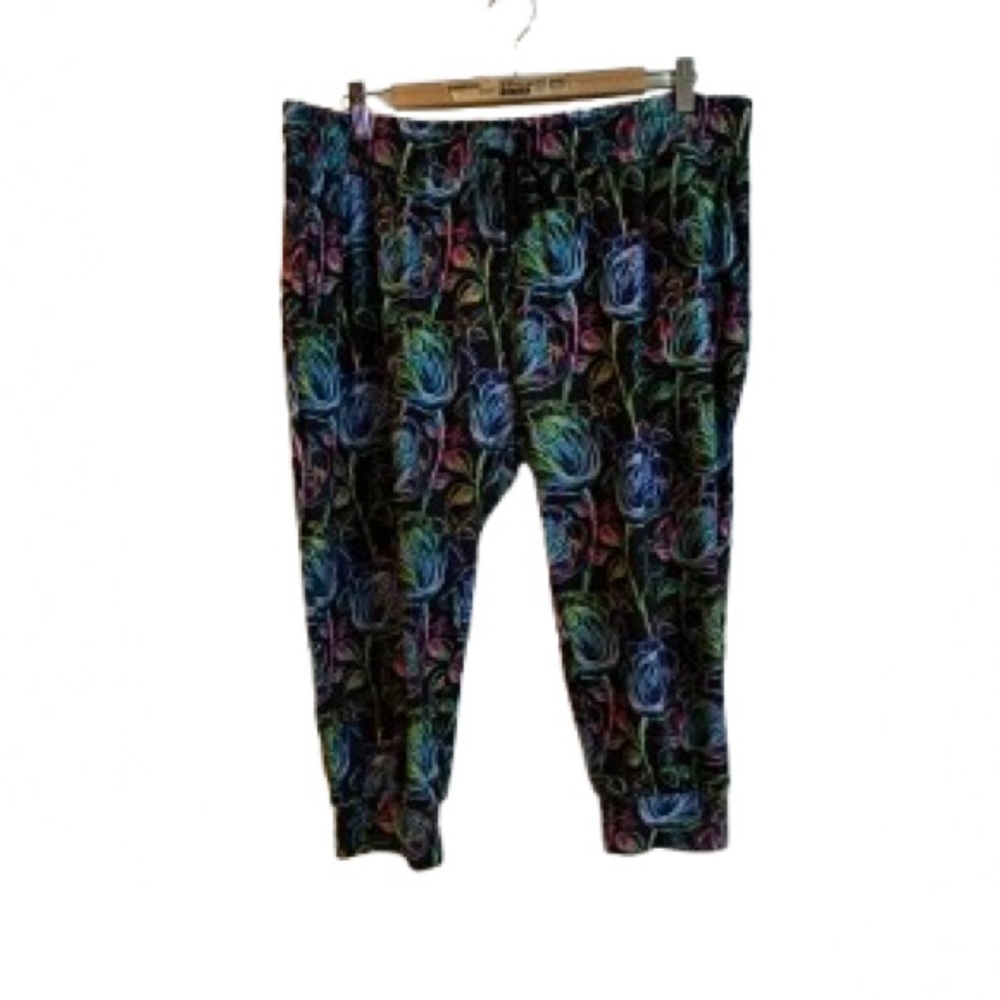 Whimsies Brand Colorful Floral Print Capri Joggers - Size 1X/2X